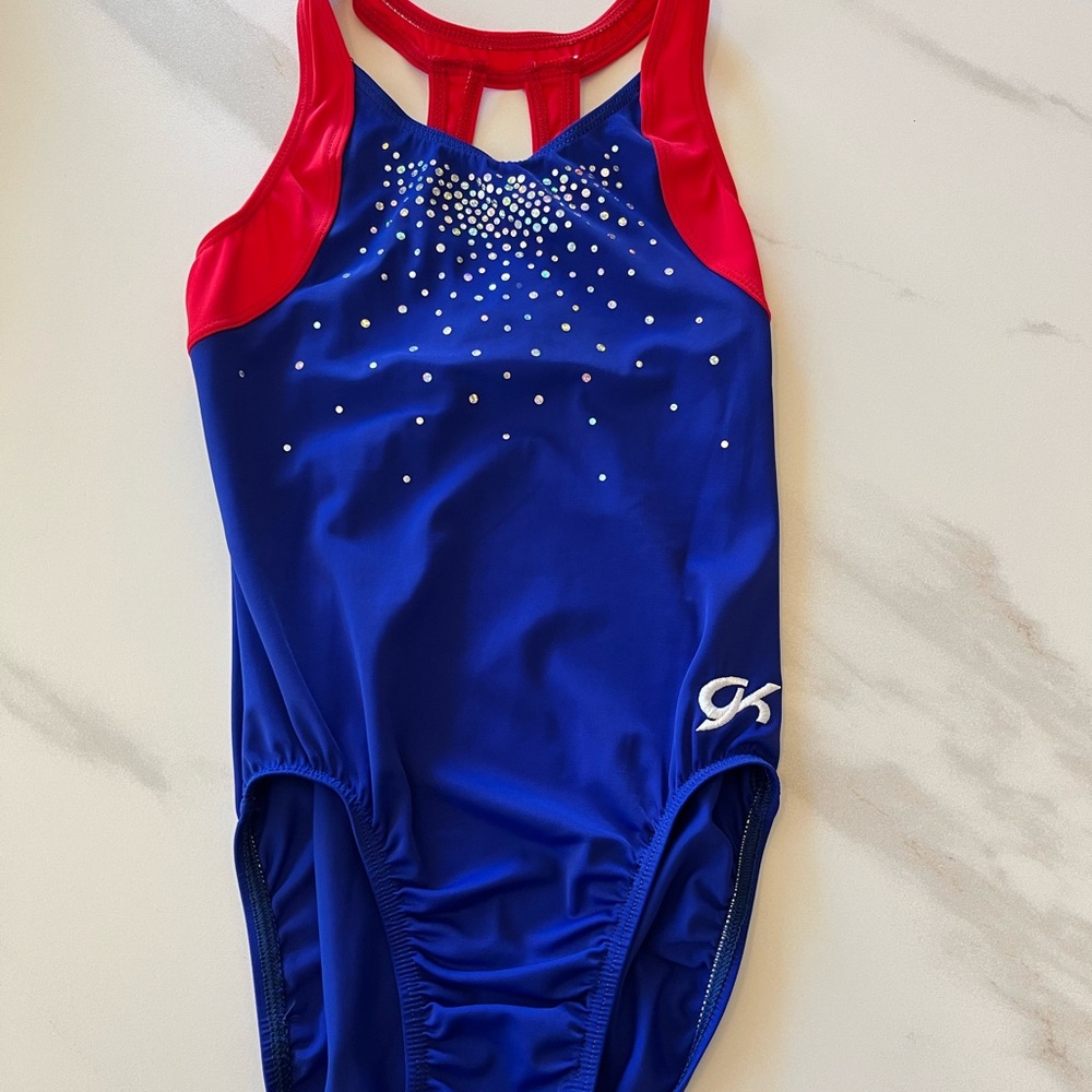 GK Vibrant Red and Blue Sparkle Leotard